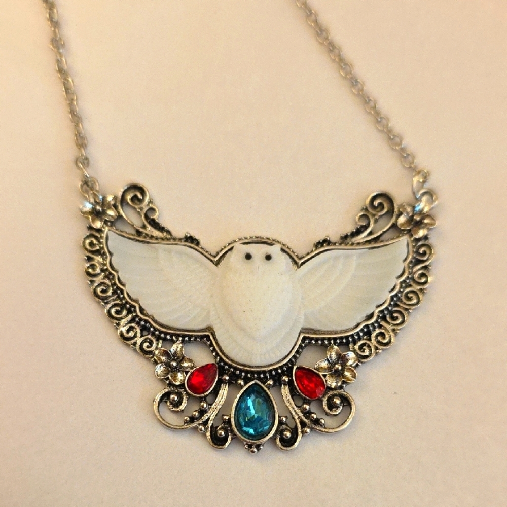 Boho Gypsy Sisters Silver Necklace with Red and Blue Accents Last One